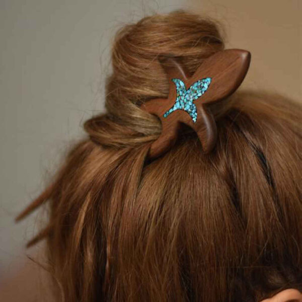 手工木制发叉 – 莲花设计，大号