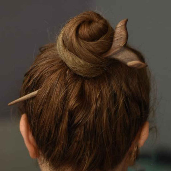 手工木制发簪 – 鲸鱼设计，大号