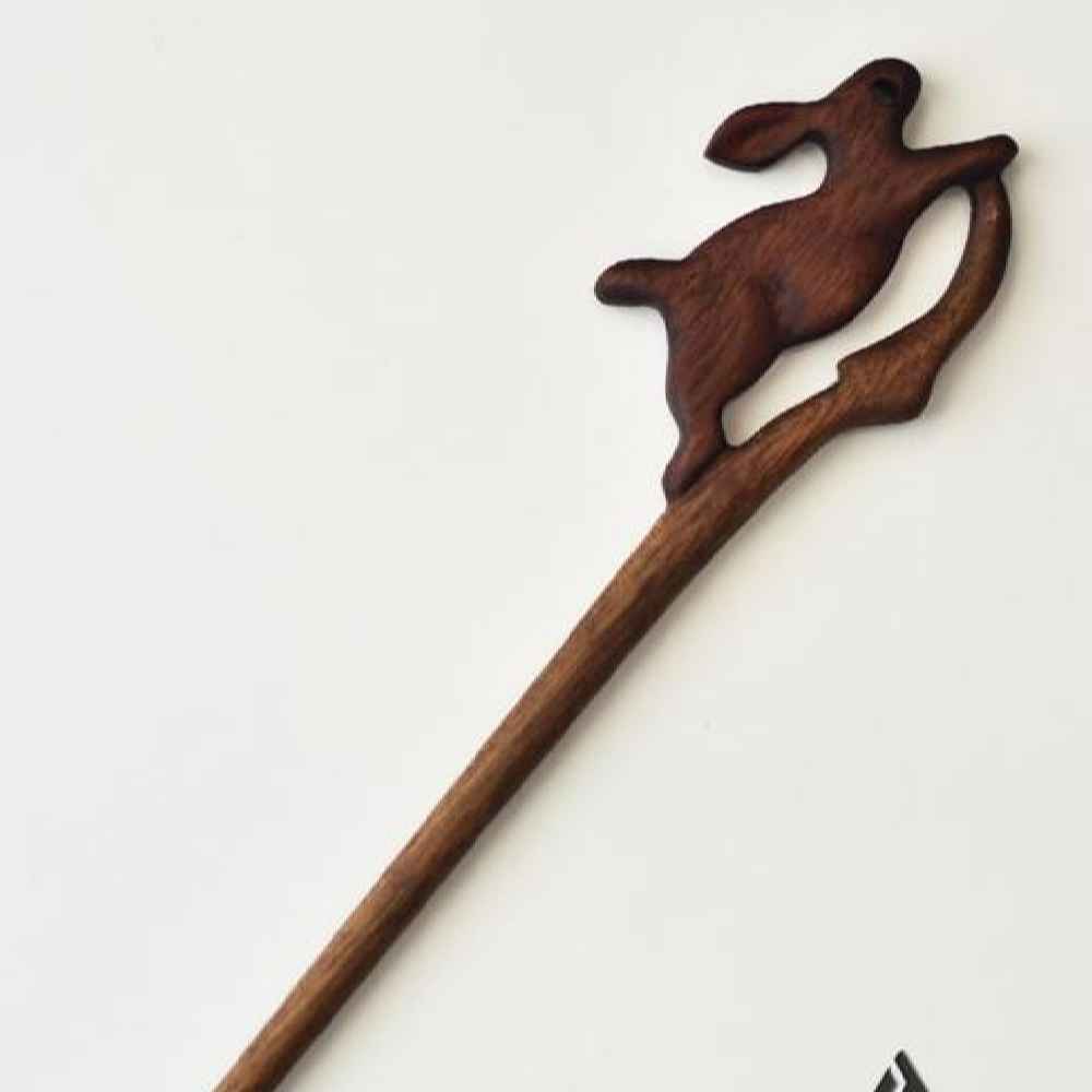 手工木制发簪 – 兔子设计，大号