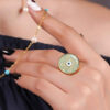 Thumbnail 2: 钢质印章戒指 – 绿松石树脂覆盖，镀金邪眼图案