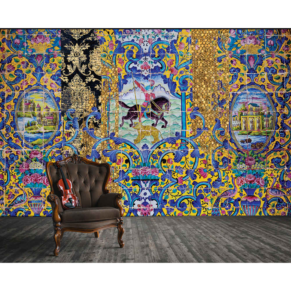 Main image of 波斯蓝色传统壁画款式 Horse，适用于现代室内设计