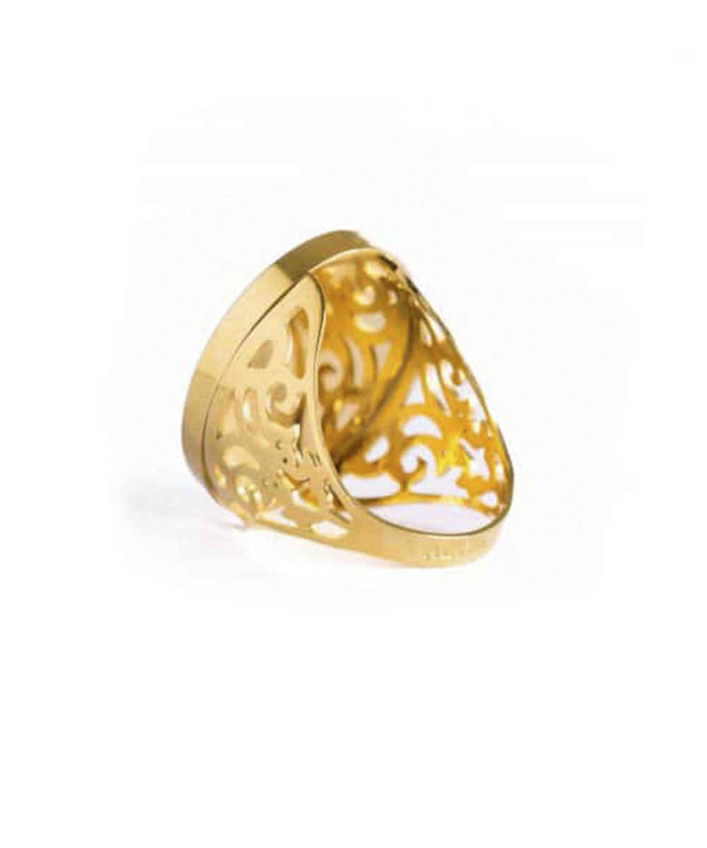 钢质印章戒指 – 石榴石树脂覆盖,镀金 Man 书法