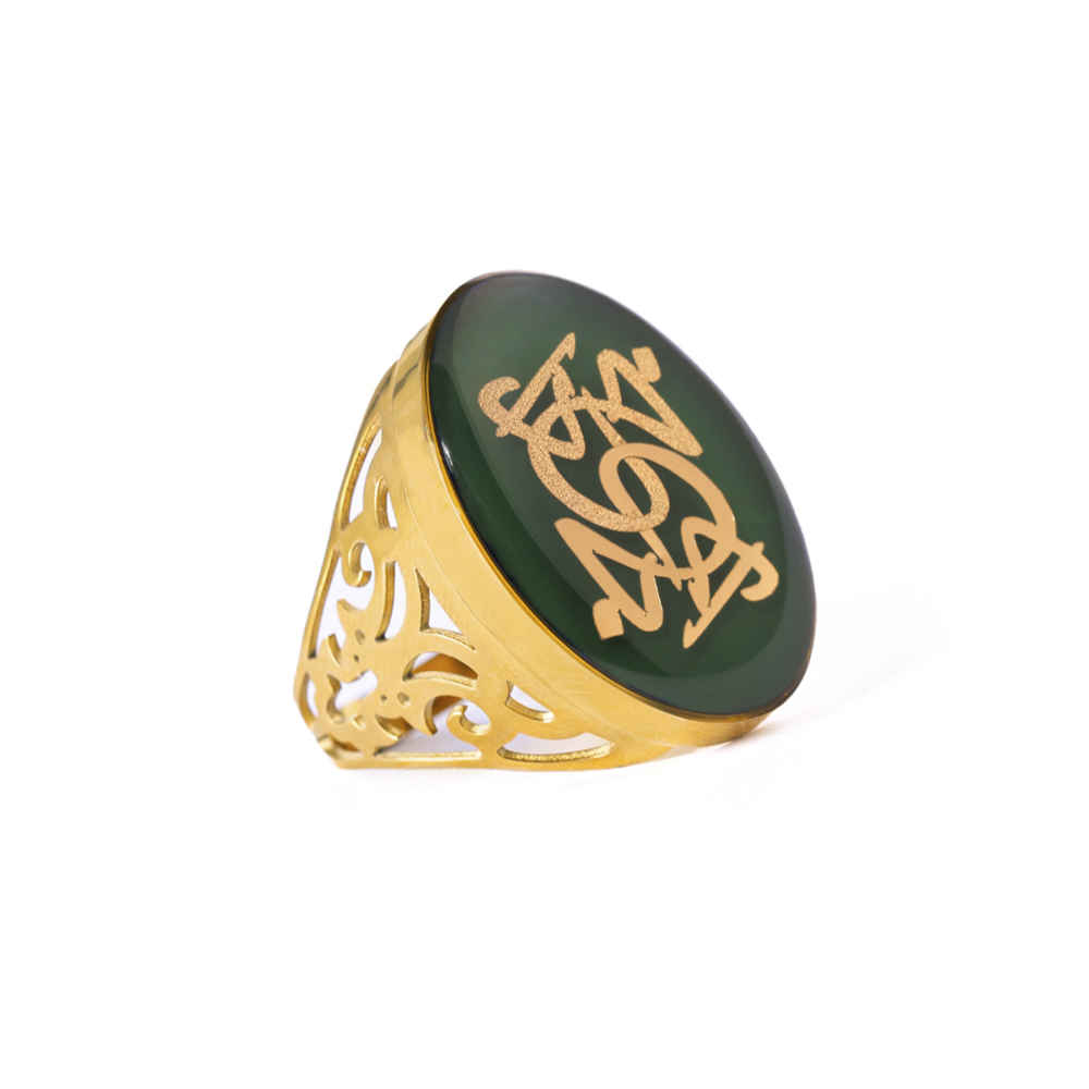 Main image of 钢质印章戒指 – 石榴石树脂覆盖，镀金 Khoda 书法