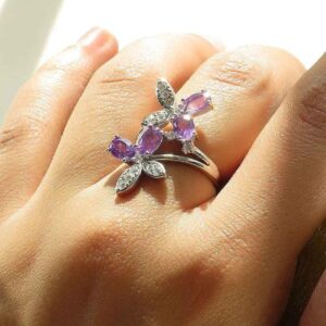女款紫水晶银戒指 – Butterfly 款