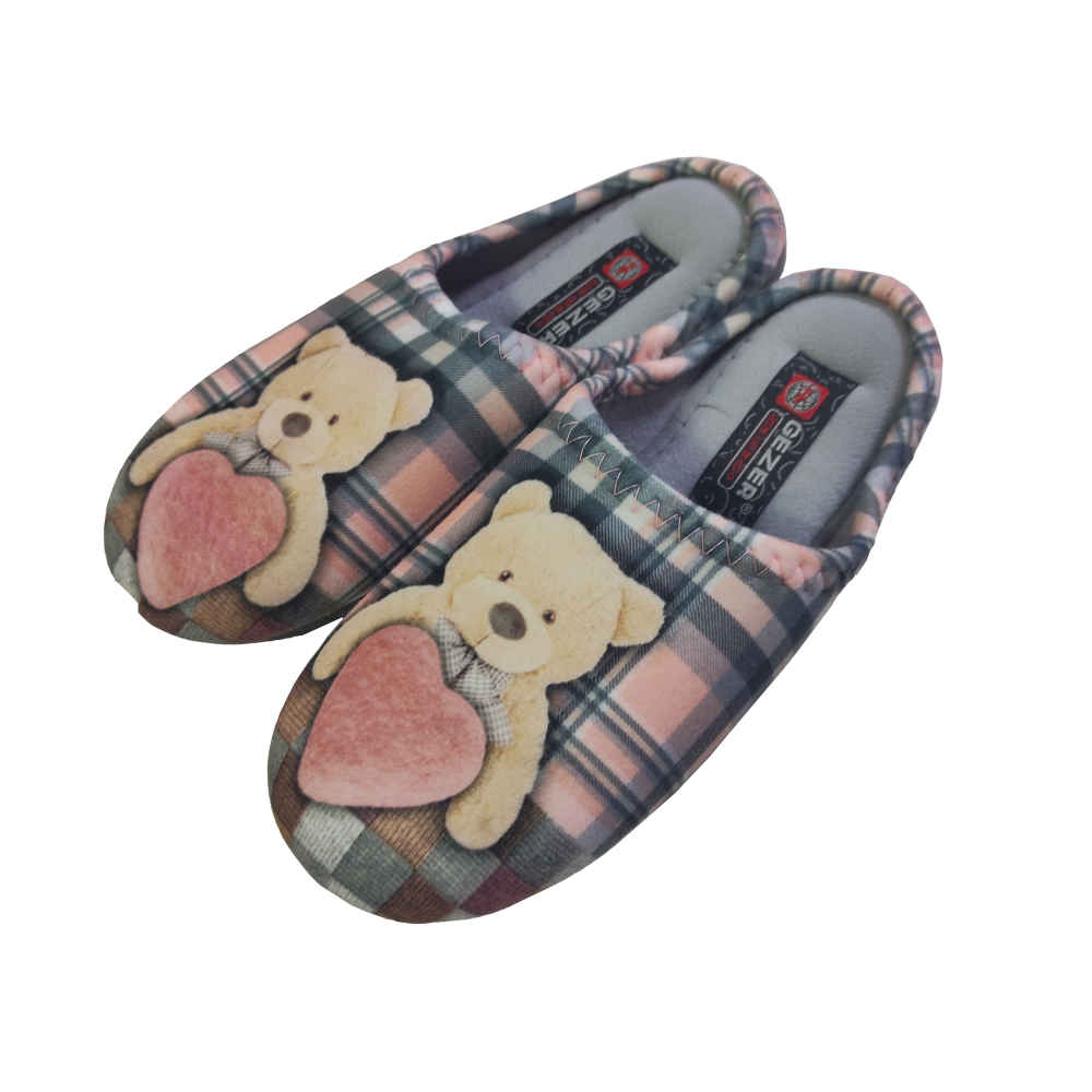 女款柔软灰色拖鞋 – 泰迪熊款