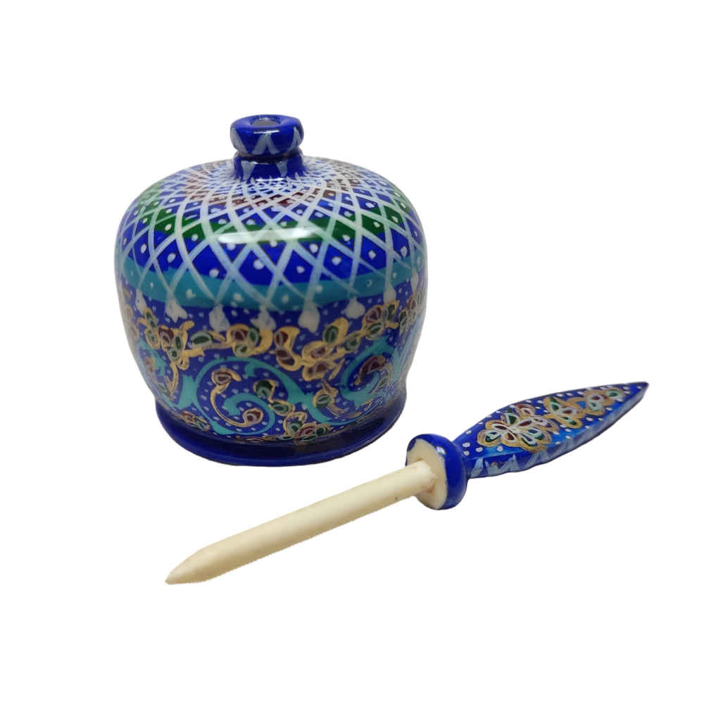 波斯 Surma Dani 容器,用于存放眼影粉,骆驼骨制 Tazhib 款