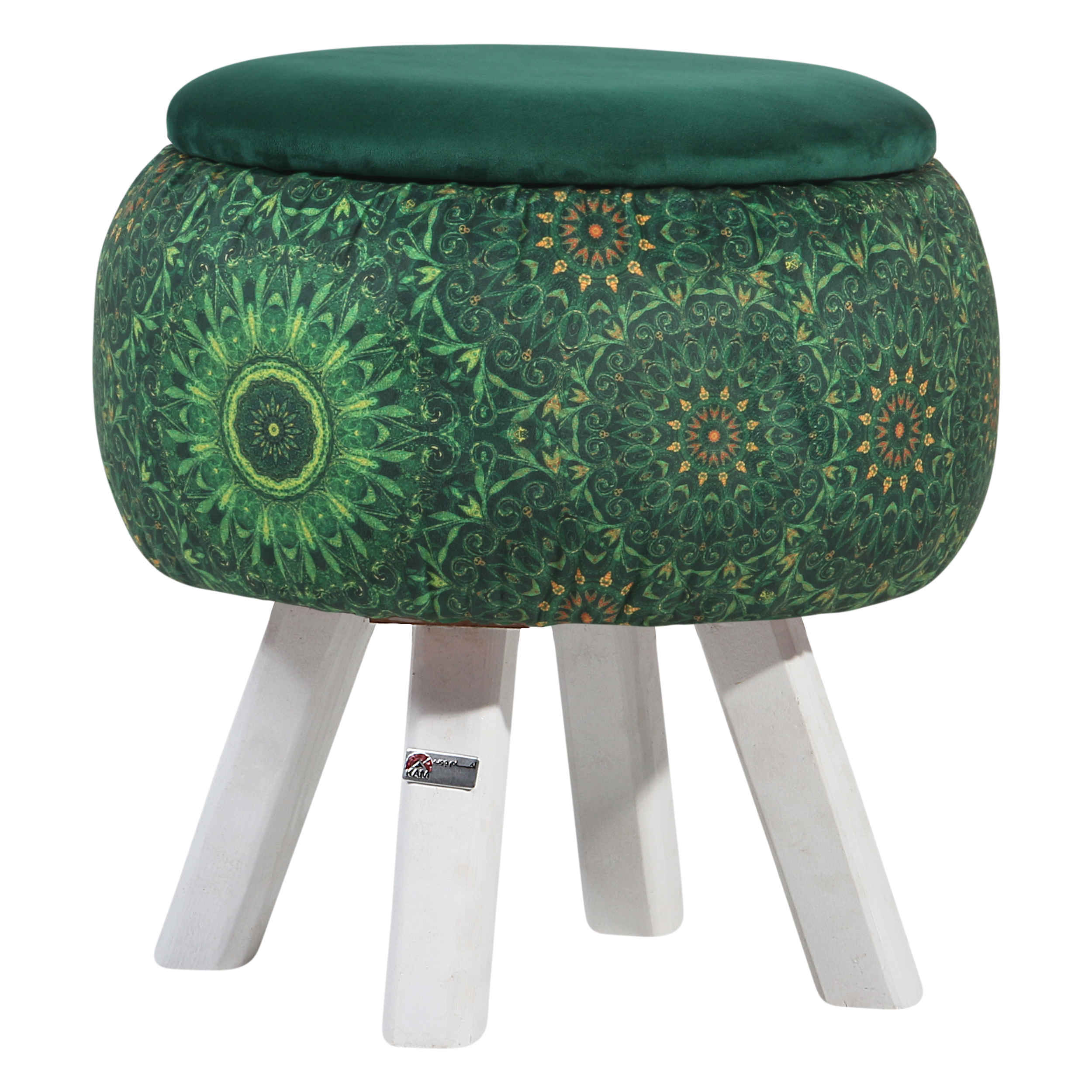 Main image of 圆形天鹅绒脚凳 木质脚架 波斯艺术灵感 绿色 Bahador