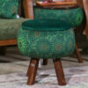 Thumbnail 3: 圆形天鹅绒脚凳 木质脚架 波斯艺术灵感 绿色 Bahador