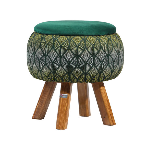 圆形天鹅绒脚凳 木质脚架 波斯艺术灵感 绿色 Naghme