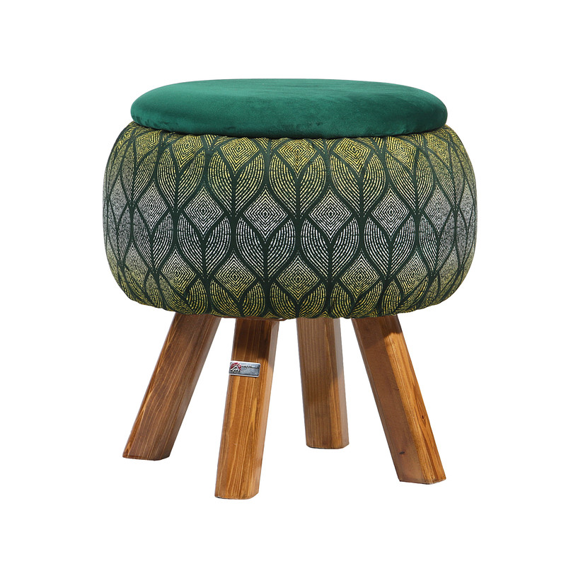 Main image of 圆形天鹅绒脚凳 木质脚架 波斯艺术灵感 绿色 Naghme