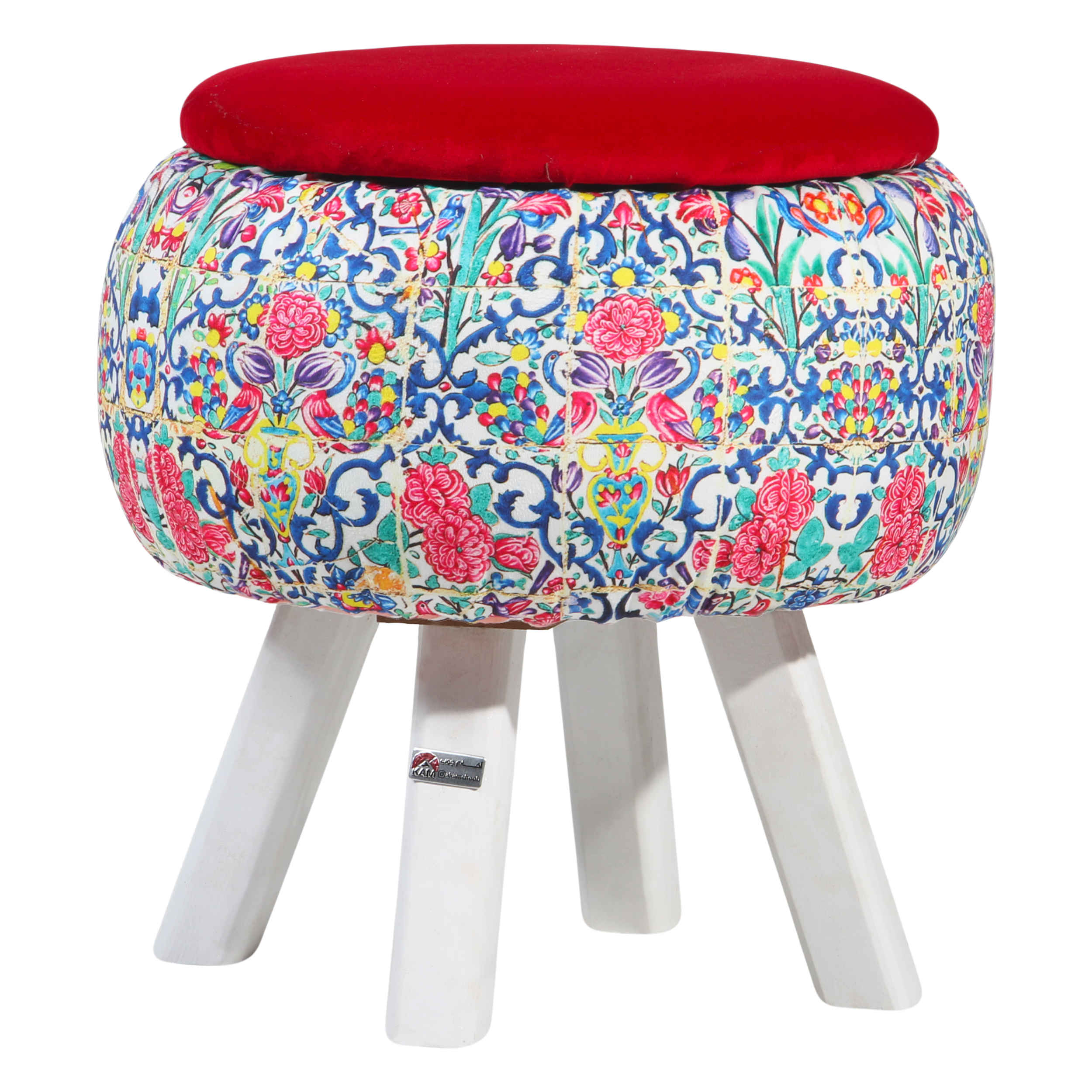 Main image of 圆形天鹅绒脚凳 木质脚架 波斯艺术灵感 栗色 Hanife