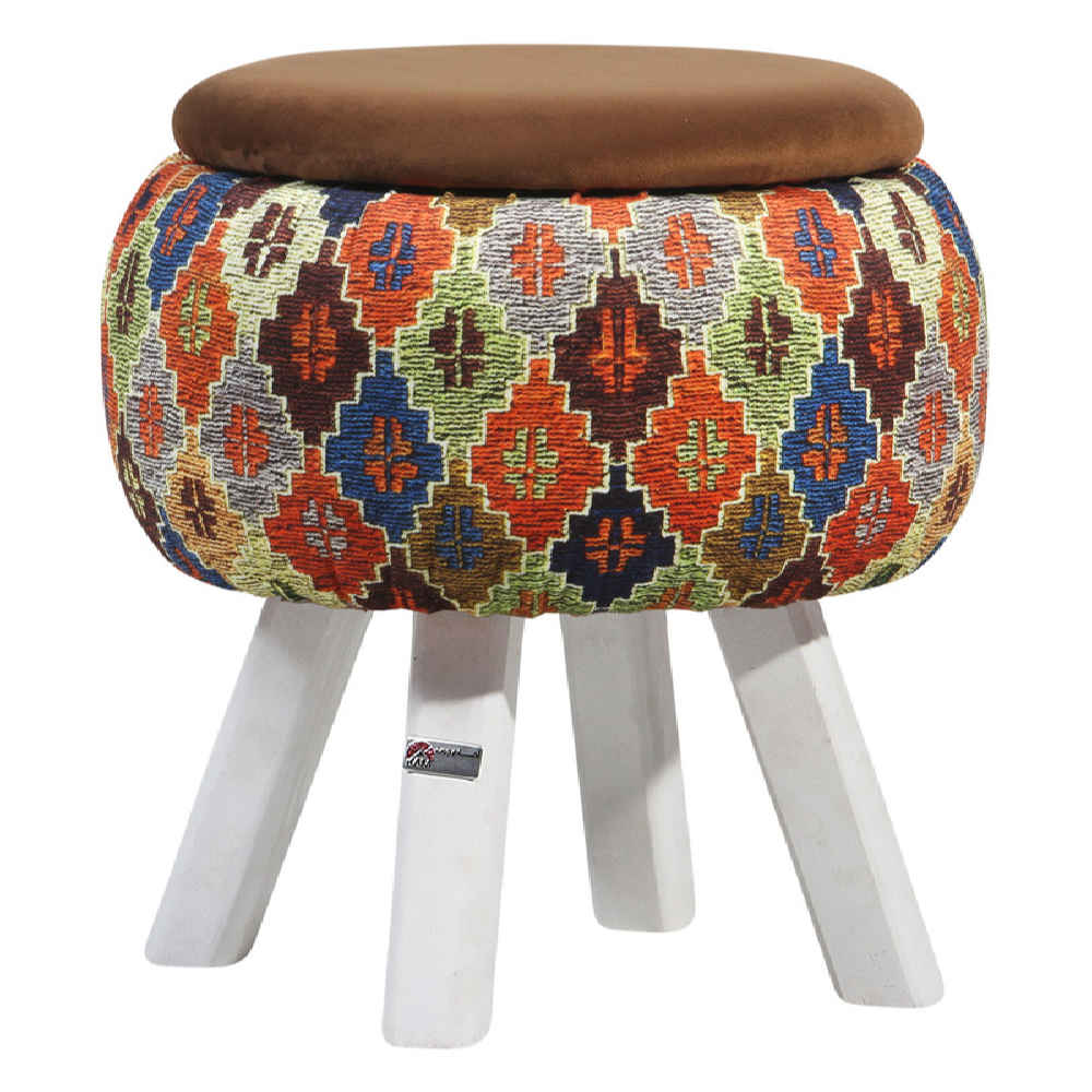 圆形天鹅绒脚凳 木质脚架 波斯艺术灵感 棕色 Mahta