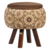 圆形天鹅绒脚凳 木质脚架 波斯艺术灵感 棕色 Raha