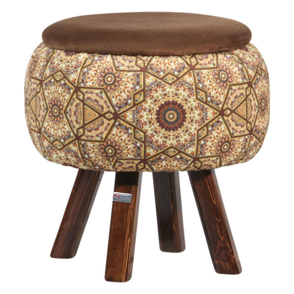圆形天鹅绒脚凳 木质脚架 波斯艺术灵感 棕色 Raha