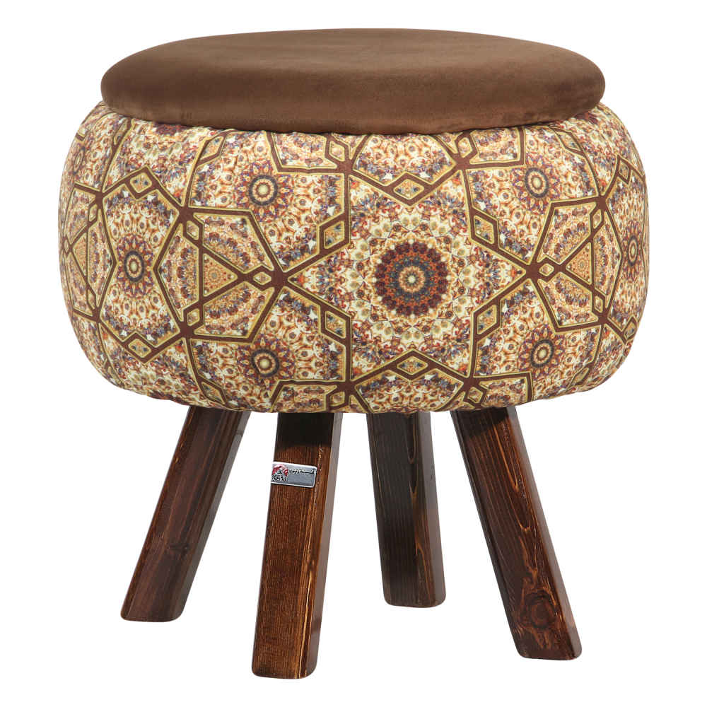 Main image of 圆形天鹅绒脚凳 木质脚架 波斯艺术灵感 棕色 Raha