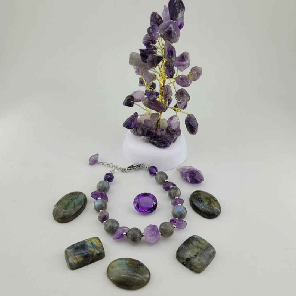 女士串珠手链 – 紫水晶与拉长石宝石