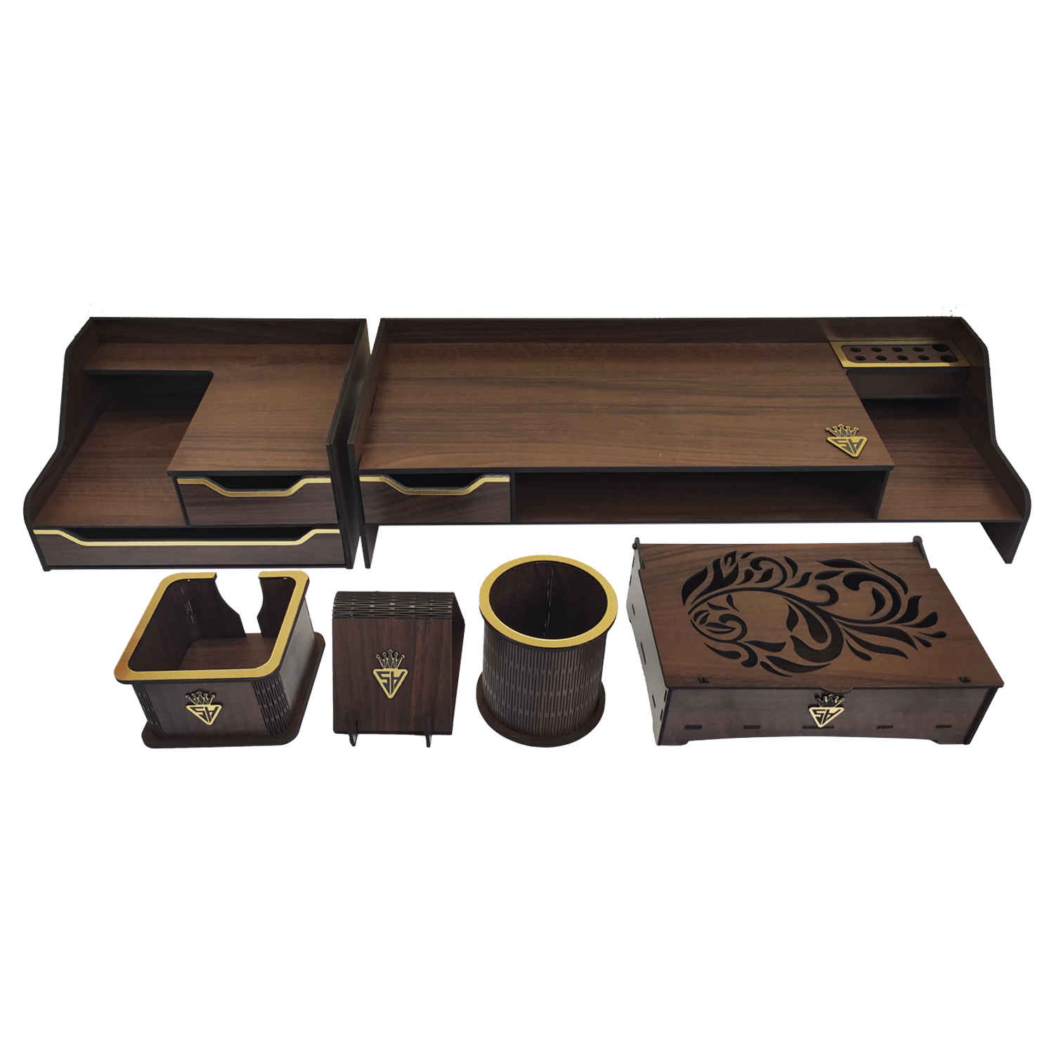 Main image of 木质办公桌面收纳配件 – Parseh 款（6件）