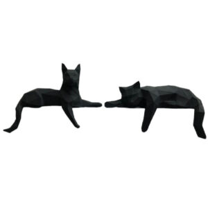 两件套几何立体派黑色猫雕像 – 抽象艺术雕塑