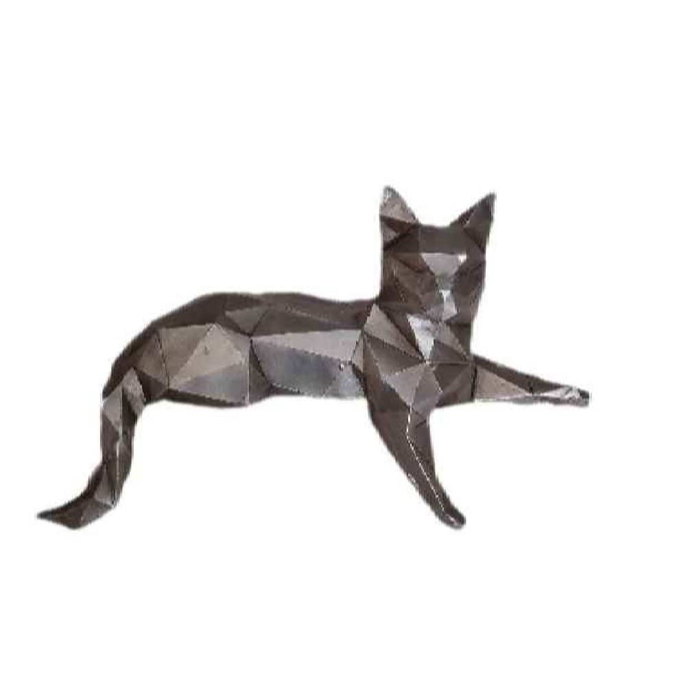 Main image of 几何立体派银色猫雕像 – 艺术动物雕塑