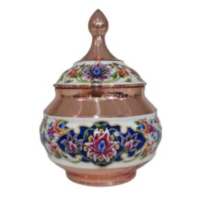 手工波斯铜制带盖糖碗 – 珐琅（Minakari）Behesht 款