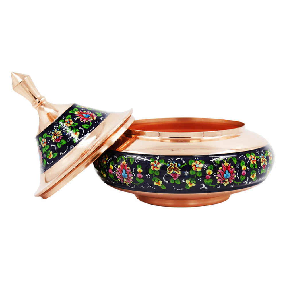 手工波斯铜制带盖糖碗 – 珐琅(Minakari)Giso 款