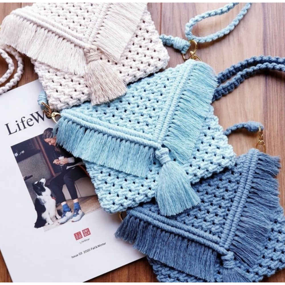 手工编织 Macrame 斜挎肩包,奢华手工