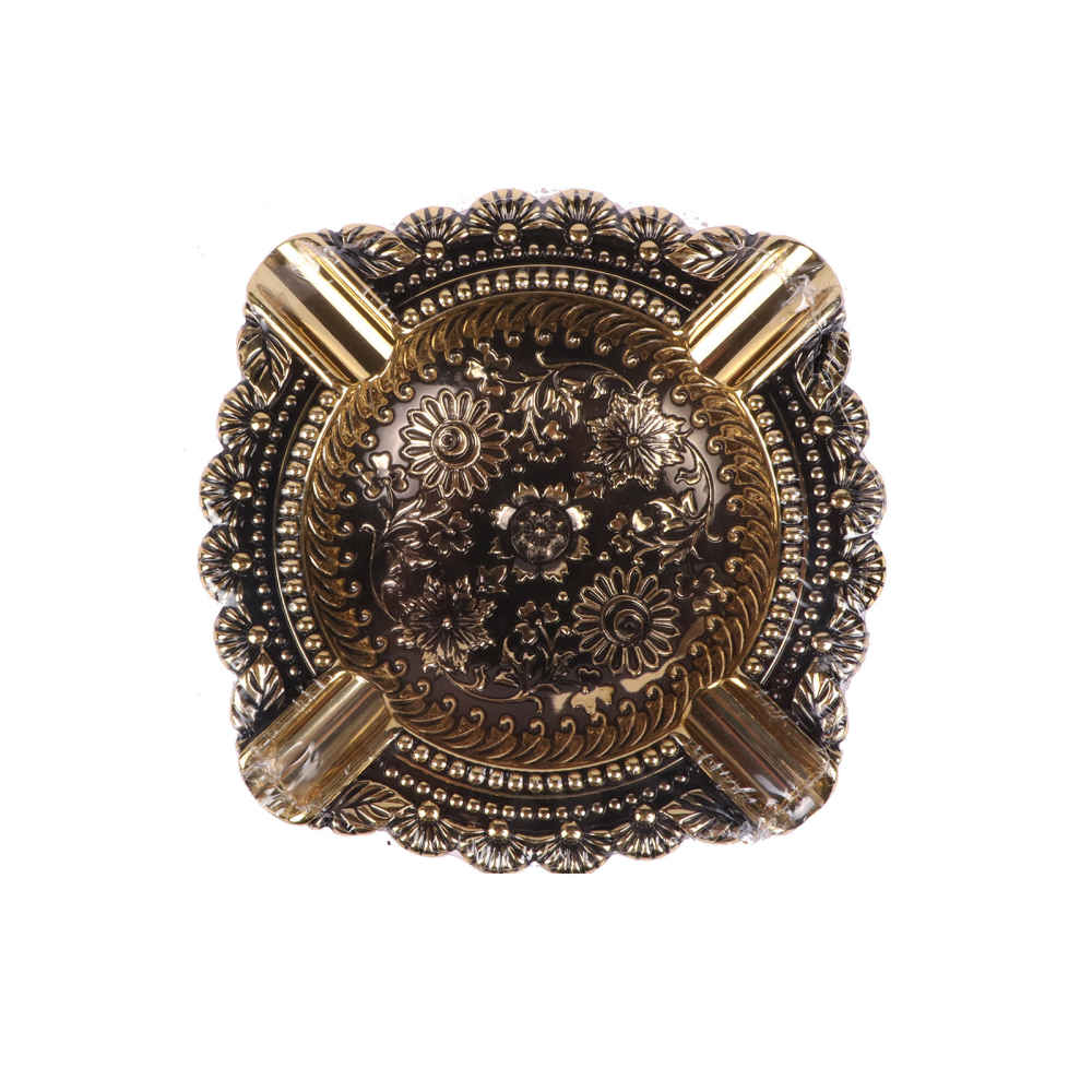 Main image of 雕刻金属烟灰缸 – 精致花卉艺术设计