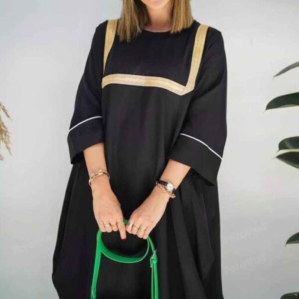 优雅穆斯林女士阿巴亚——黑色棉质面料