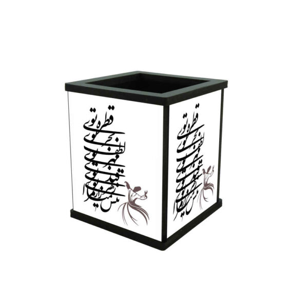 书法灵感 – 木质笔筒，带波斯图案，适合桌面使用