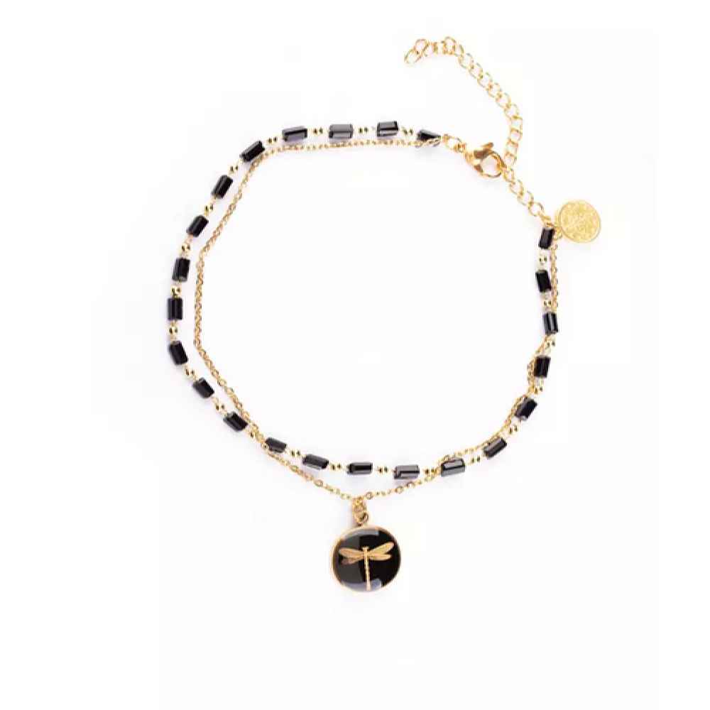 Main image of 黑色蜻蜓款脚踝手链