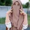 Thumbnail 3: 浅棕色伊斯兰雪纺头巾 & 半面纱套装