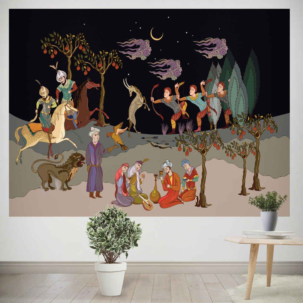 波斯微型狩猎图挂毯