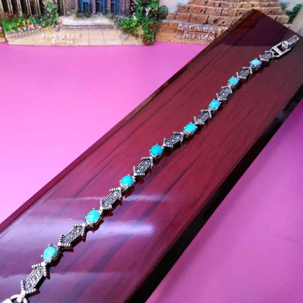 女士银手链 – 绿松石镶嵌 Ladan 款