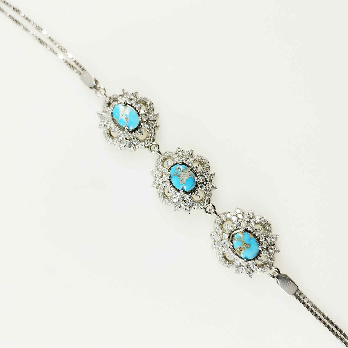 女士银手链 – 绿松石镶嵌 Baran 款