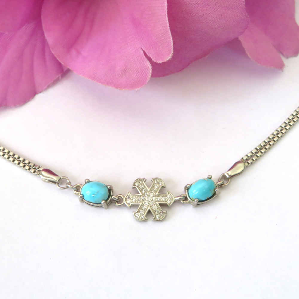 女士银手链 – 绿松石镶嵌 Kian 款