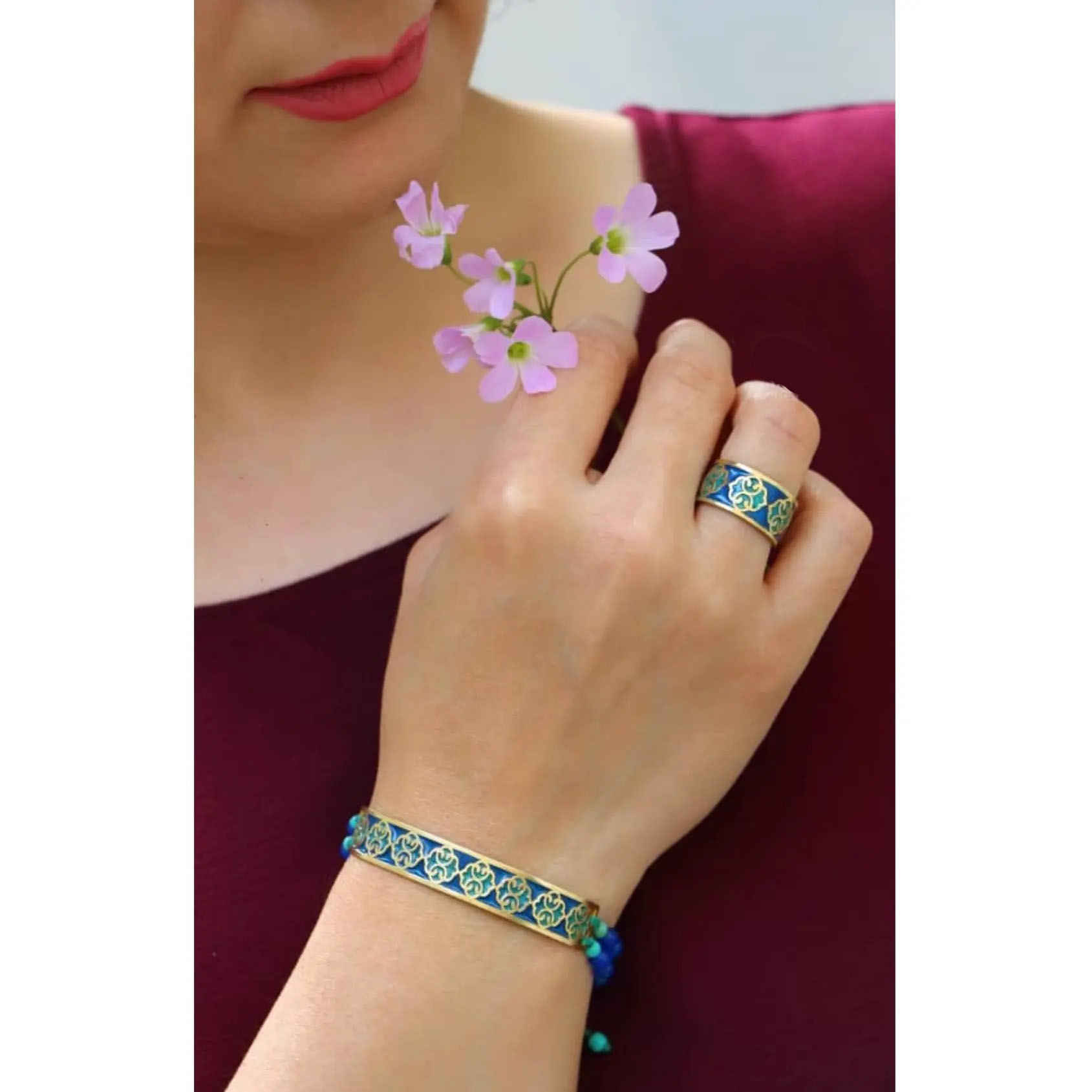 波斯黄铜手链戒指套装 – Eslimi 款