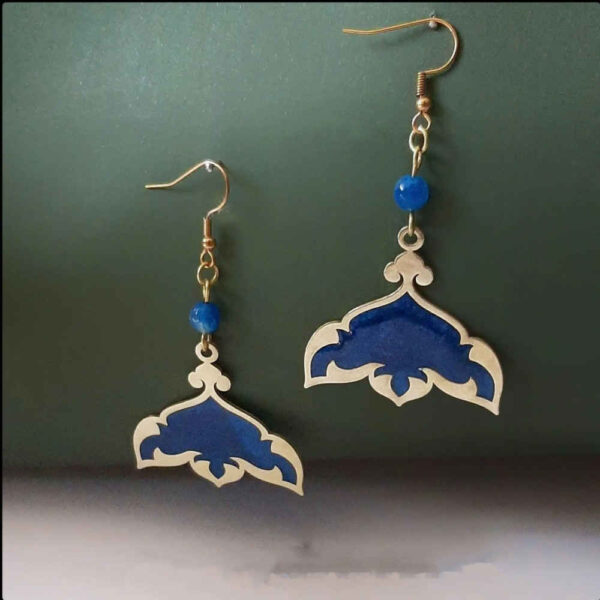 波斯黄铜垂坠耳环 – 天蓝釉（Lajevard）款