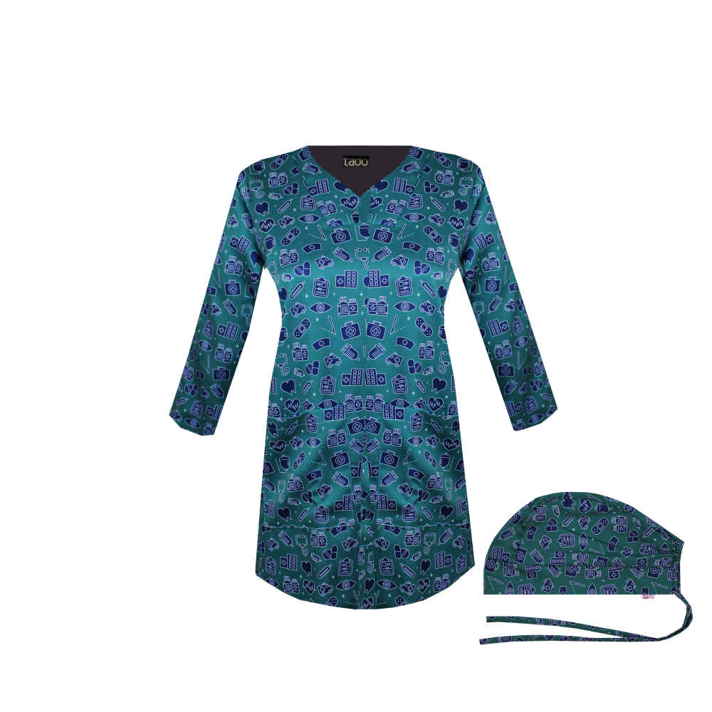 Main image of 女式蓝色V领工作服上衣 – 经典舒适