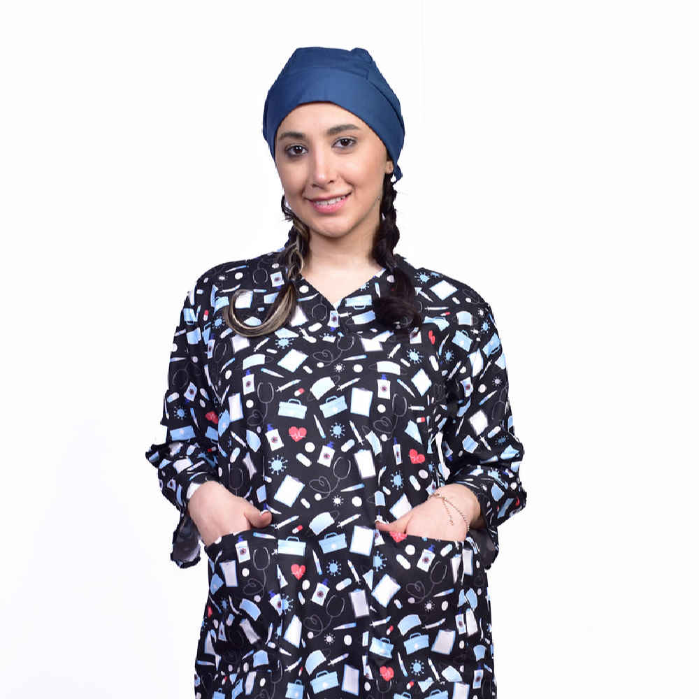 Main image of 女式黑色医疗工作服上衣 – 时尚现代