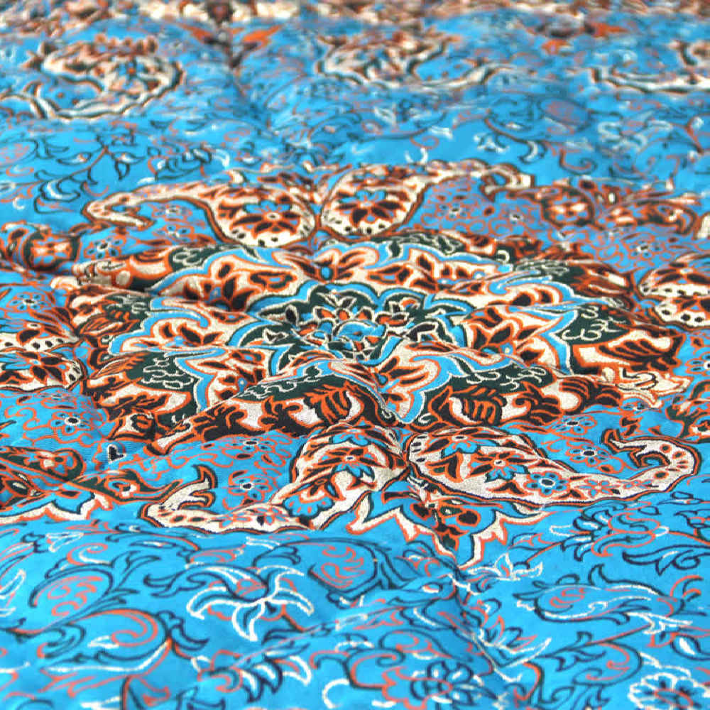 波斯床罩套装 – 东方风格双人，Termeh面料，蓝色Kaveh款