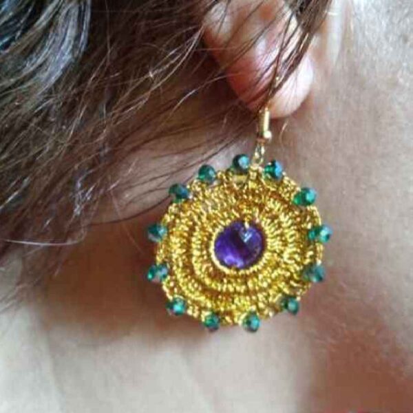 女士手工编织垂坠耳环 – 圆形款