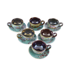 波斯茶杯套装（含茶托）– 绿色陶瓷设计