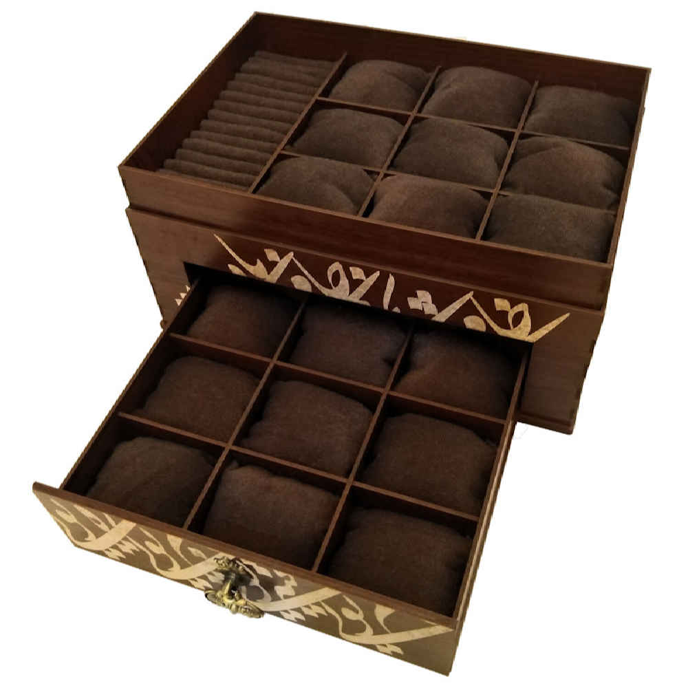 双层木质手表盒 – 波斯书法设计