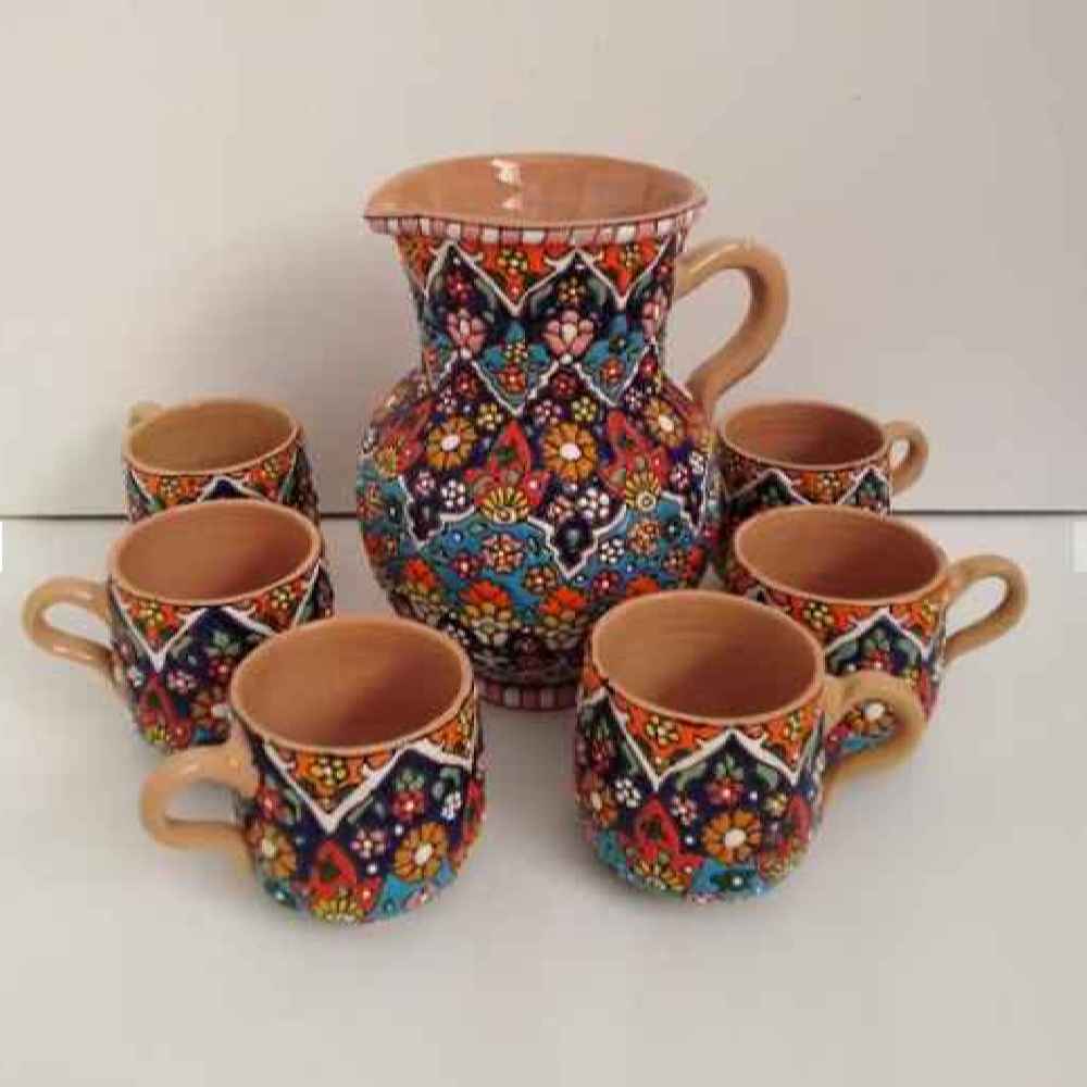 手工波斯陶瓷水壶及杯子套装 – 艺术彩绘珐琅 Ahora