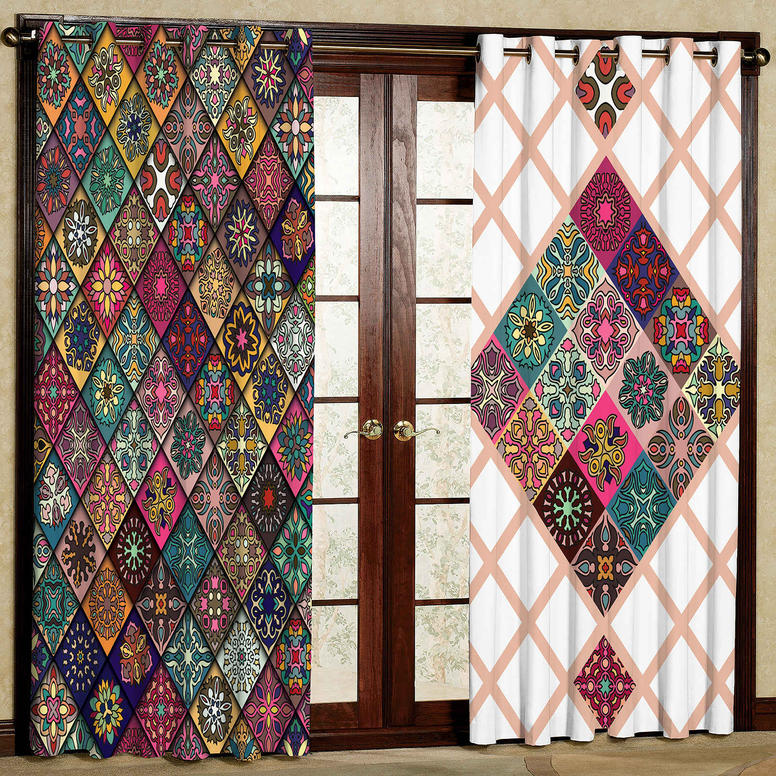 印花天鹅绒打孔窗帘 – 花卉 雨景