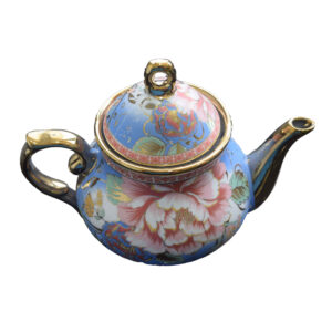 复古风瓷质茶壶 – 蓝金花卉图案