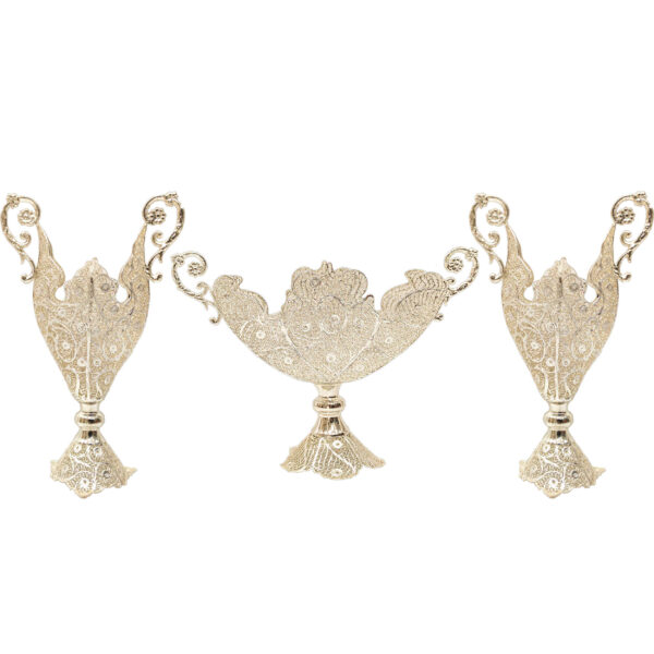 装饰波斯镂空银色涂层花瓶与碗