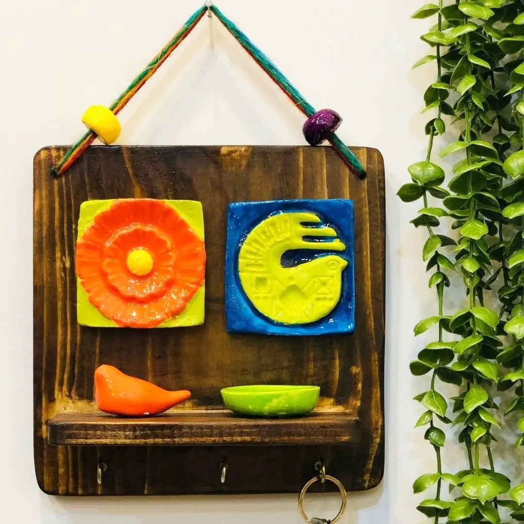 装饰手工墙面钥匙挂架，鸟与太阳设计款