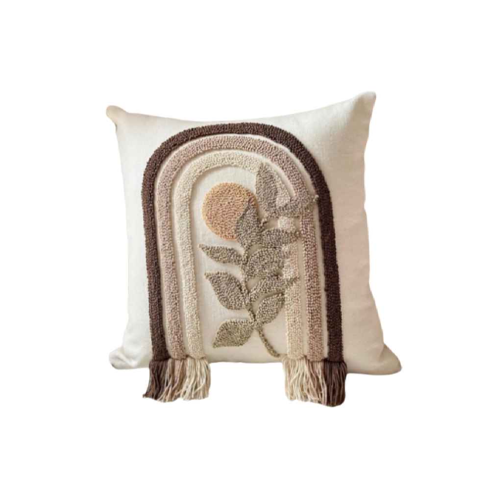 Main image of 打结绣靠垫套 – 棉布与彩虹设计刺绣