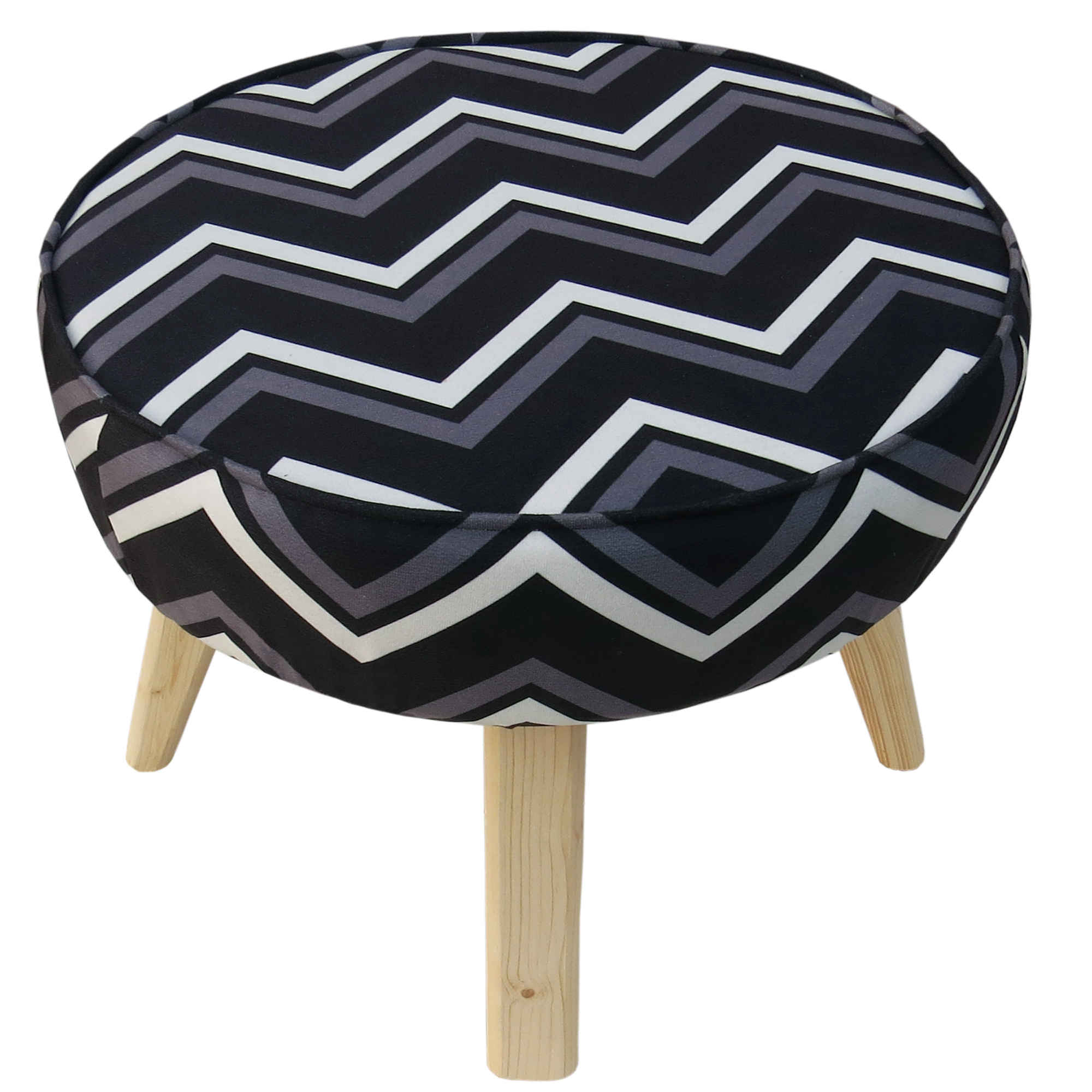 Main image of 锯齿纹款天鹅绒圆凳，木质脚架